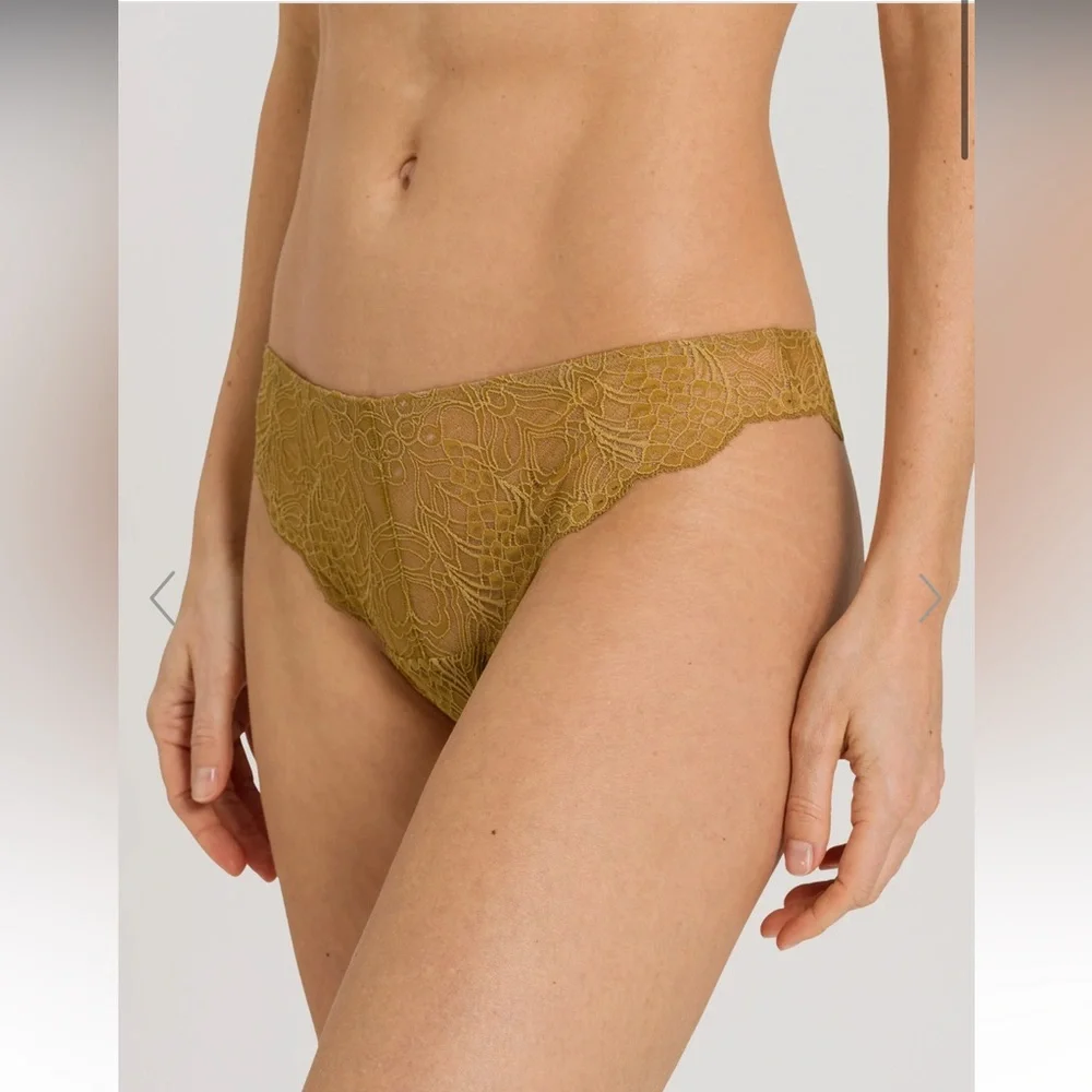 NWT HANRO Lilova Thong Golden Lace Size Large Luxury Lingerie Panties